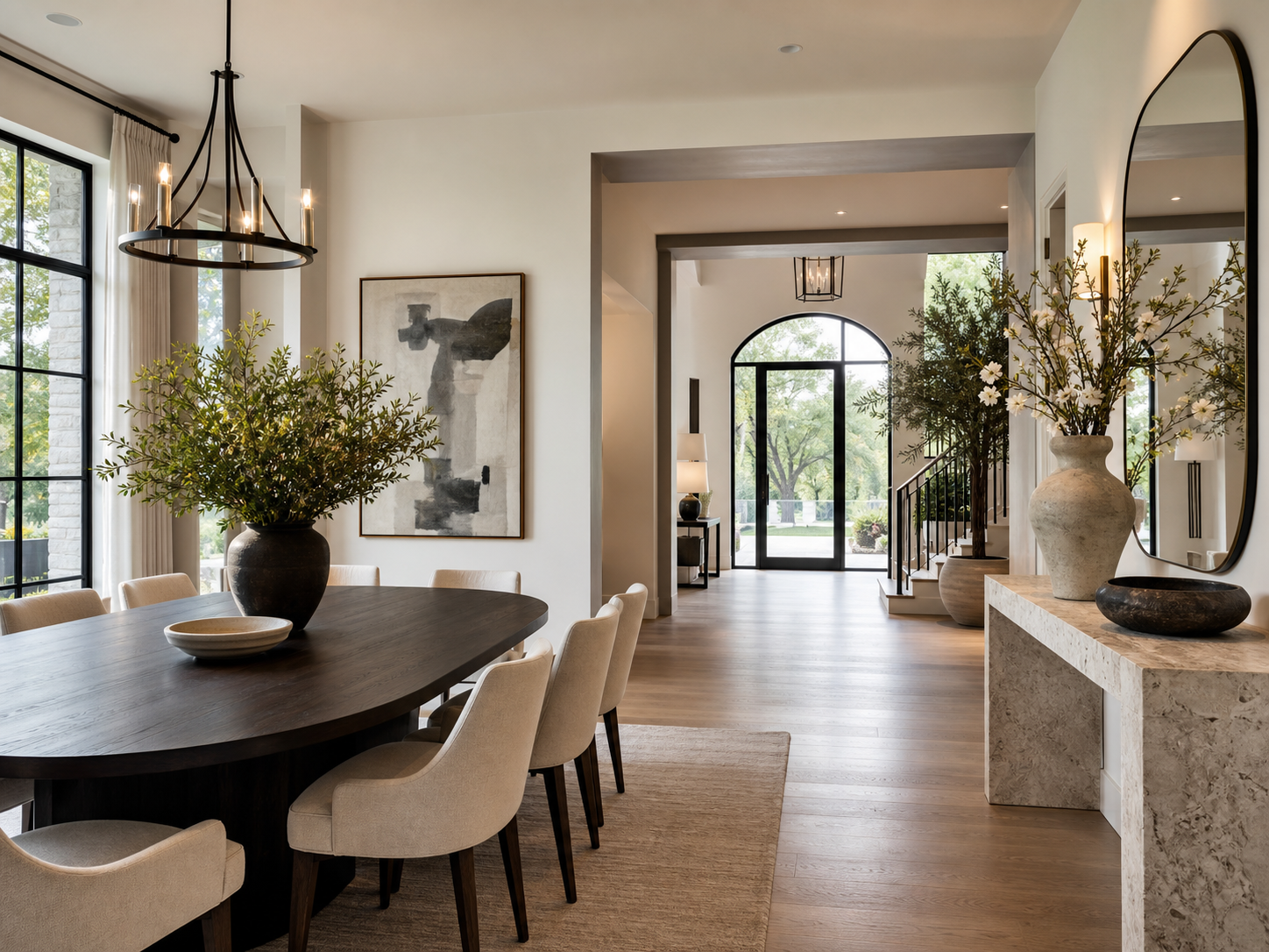 Luxury staged entry and dining room for a Dallas-Fort Worth listing